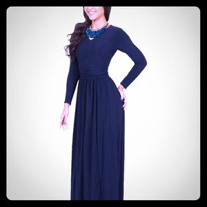 Koh Koh Navy Maxi Dress, Long Sleeves